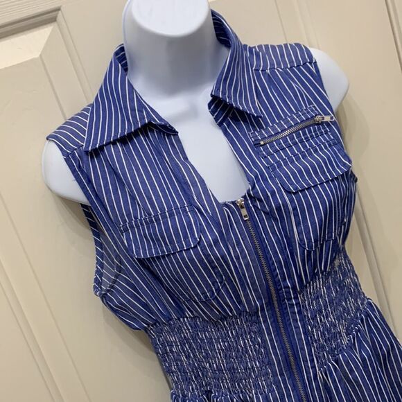 J Glee Petite Large Zippered Front Collar Short Sleeve 2 Pockets Slimming Stripe - Picture 3 of 12